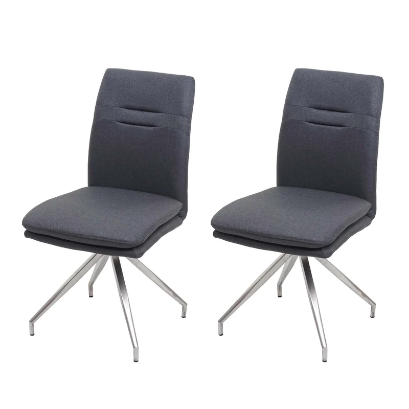Lot de 2 chaises de salle à manger cuisine design moderne acier inoxydable et tissu brossé gris foncé 04_0000242