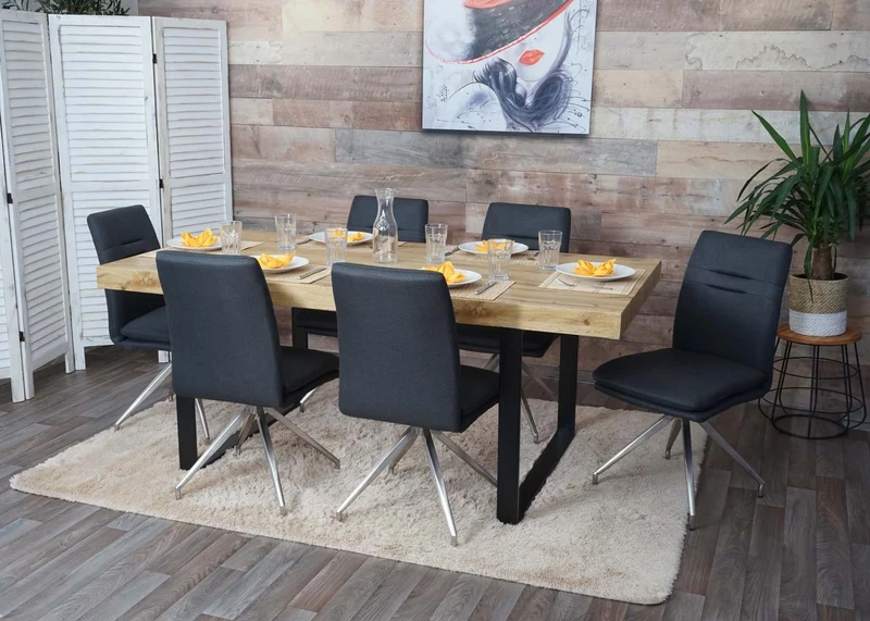 Lot de 2 chaises de salle à manger cuisine design moderne acier inoxydable et tissu brossé gris foncé 04_0000242