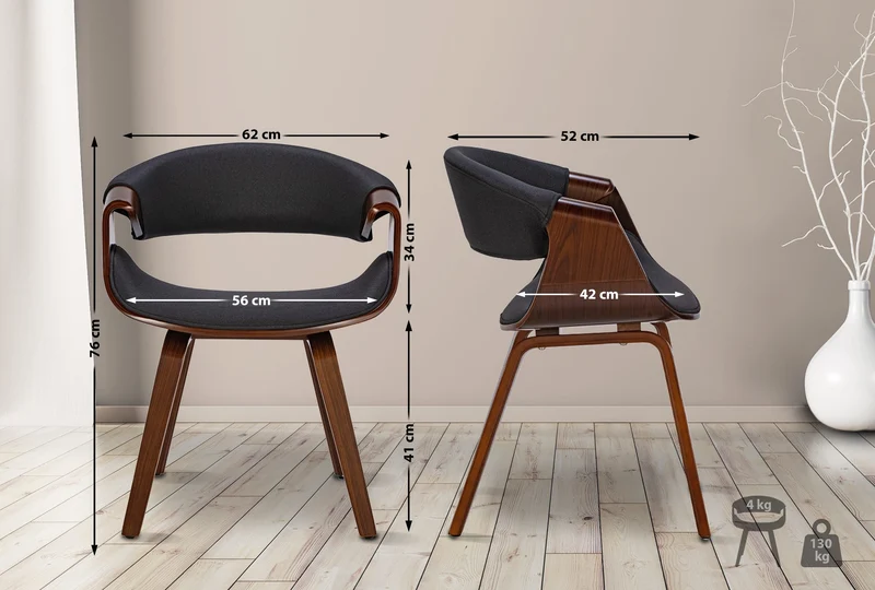 Chaise de salle à manger fauteuil de bureau sans roulette assise en tissu noir pieds en bois FAL101549