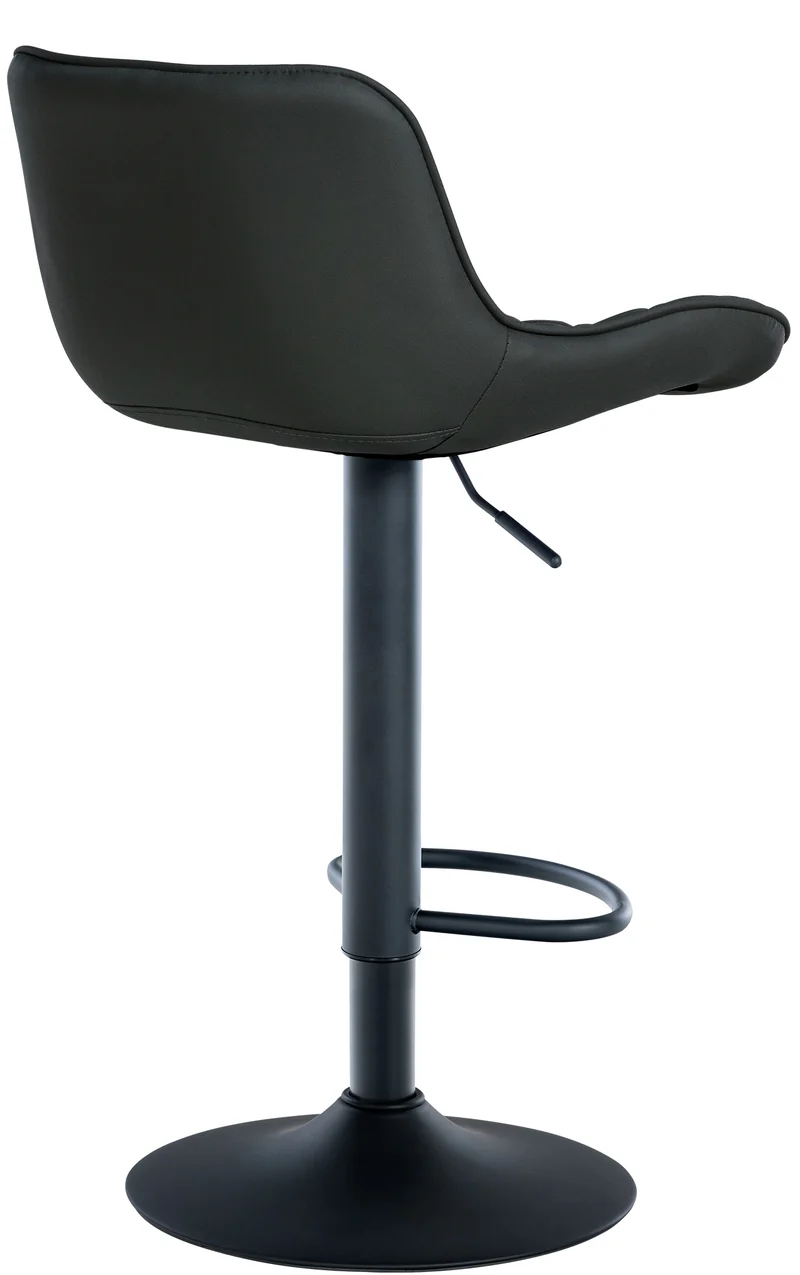 Tabouret de bar x1 assise avec coutures décoratives losange en PVC noir et pieds en métal noir 10_0005223