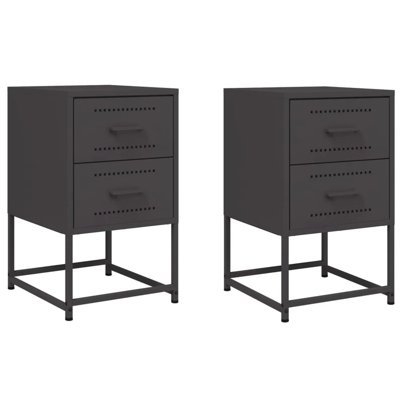 Lot de 2 tables de chevet avec deux tiroirs 36 x 39 x 60,5 cm acier noir DEC035487