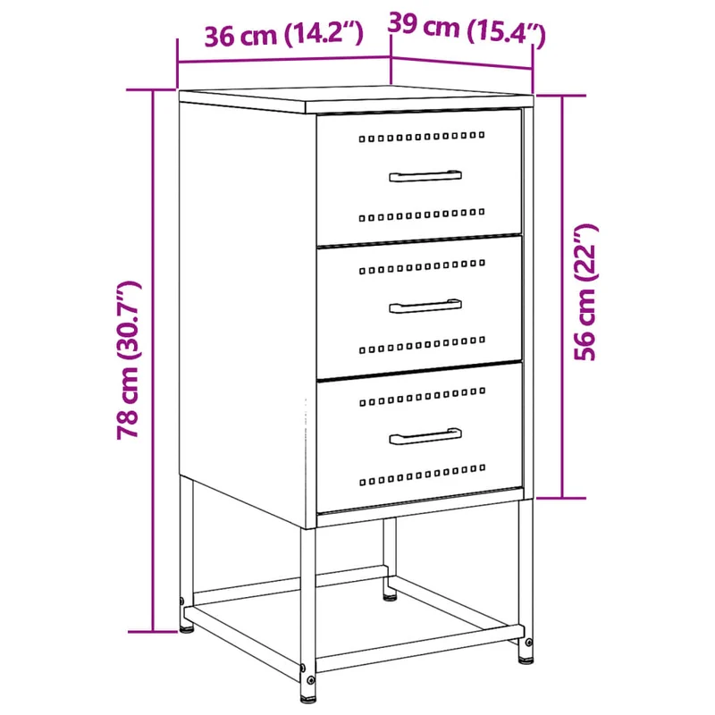 Lot de 2 tables de chevet avec 3 tiroirs 36 x 39 x 78 cm acier jaune moutarde DEC035436