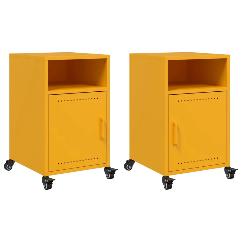 Lot de 2 tables de chevet avec compartiment ouvert et avec porte 36 x 39 x 59 cm acier jaune moutarde DEC035429