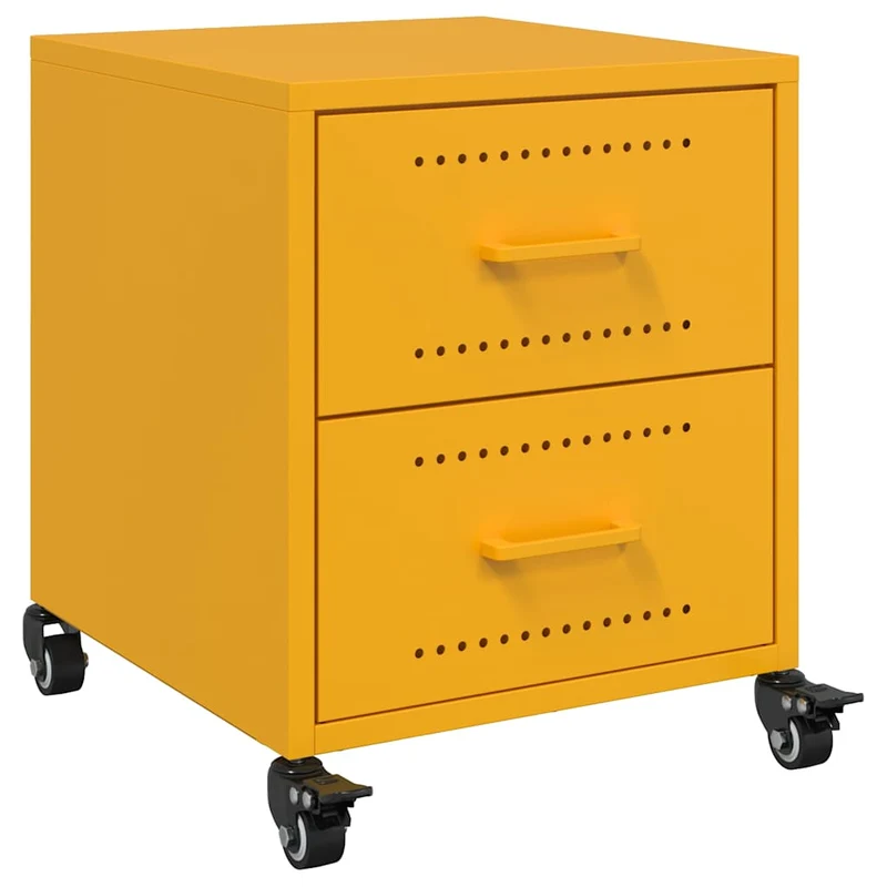 Lot de 2 tables de chevet sur roulettes avec deux tiroirs 36 x 39 x 43,5 cm acier jaune DEC035425