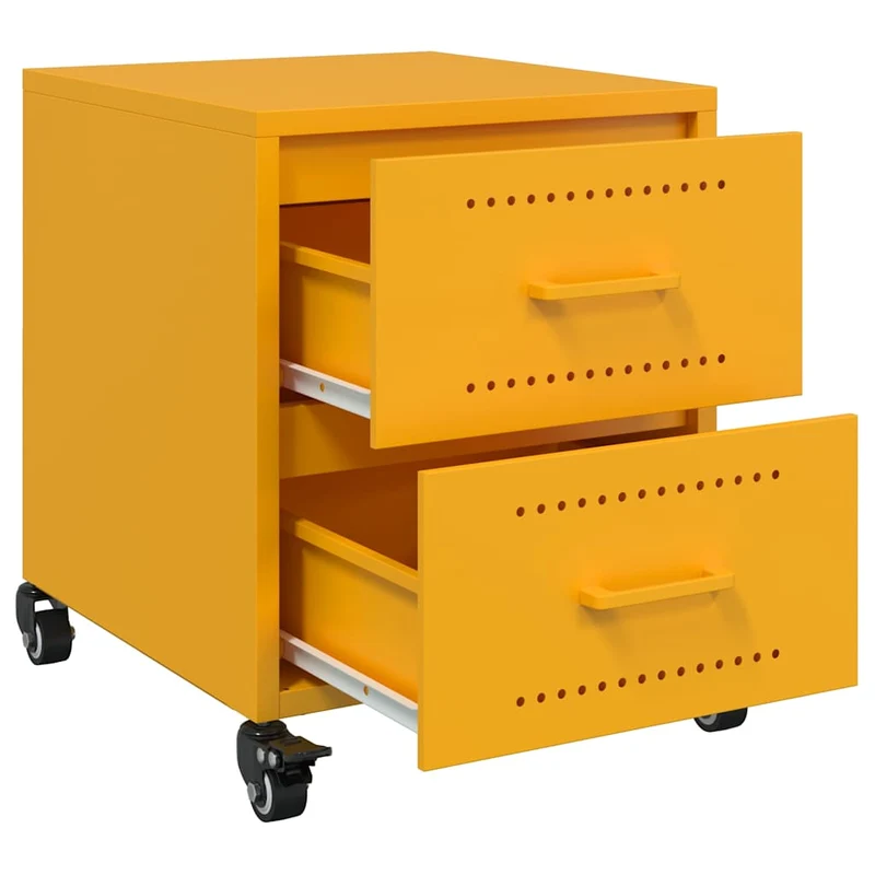 Lot de 2 tables de chevet sur roulettes avec deux tiroirs 36 x 39 x 43,5 cm acier jaune DEC035425