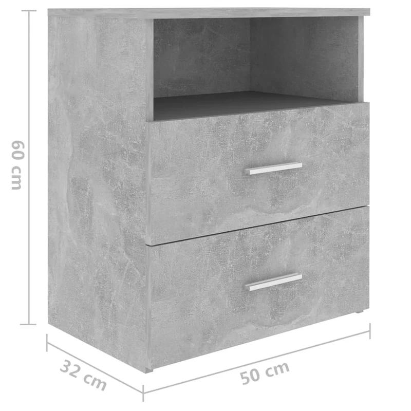 Lot de 2 tables de chevet avec deux tiroirs et compartiment ouvert 50 x 32 x 60 cm bois d'ingénierie gris DEC035403