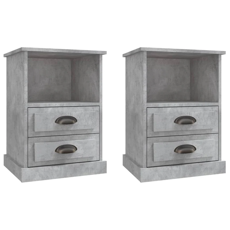 Lot de 2 tables de chevet avec deux tiroirs et compartiment ouvert 43 x 36 x 60 cm bois d'ingénierie gris DEC035400