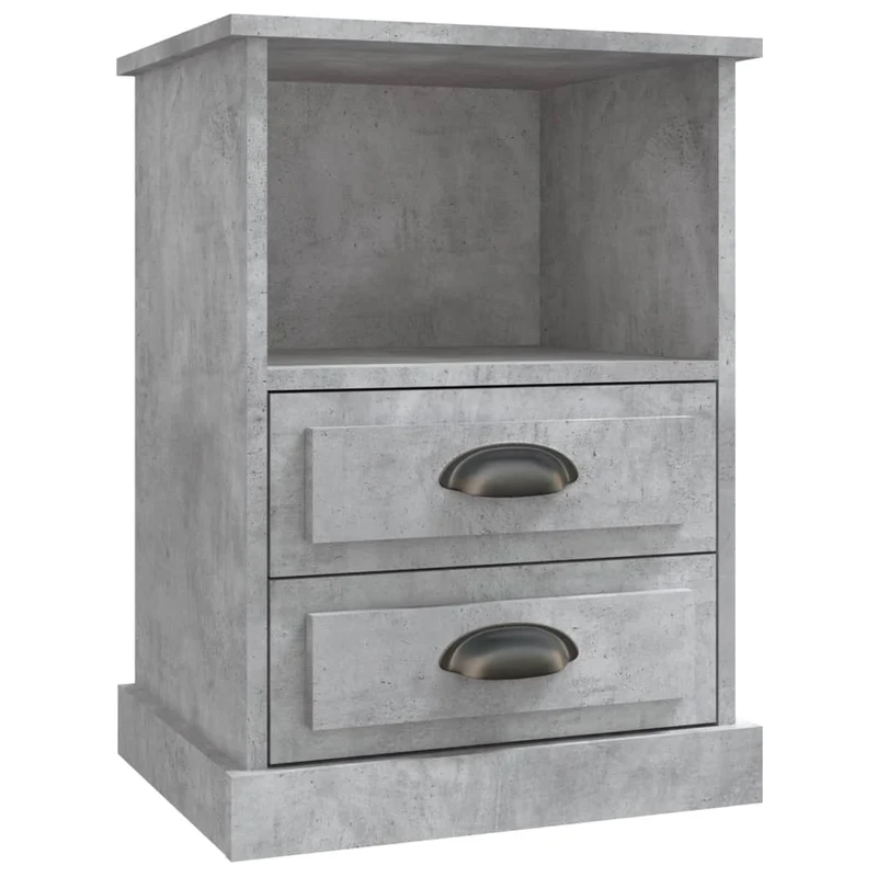 Lot de 2 tables de chevet avec deux tiroirs et compartiment ouvert 43 x 36 x 60 cm bois d'ingénierie gris DEC035400