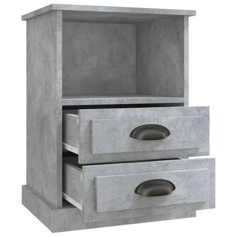 Lot de 2 tables de chevet avec deux tiroirs et compartiment ouvert 43 x 36 x 60 cm bois d'ingénierie gris DEC035400