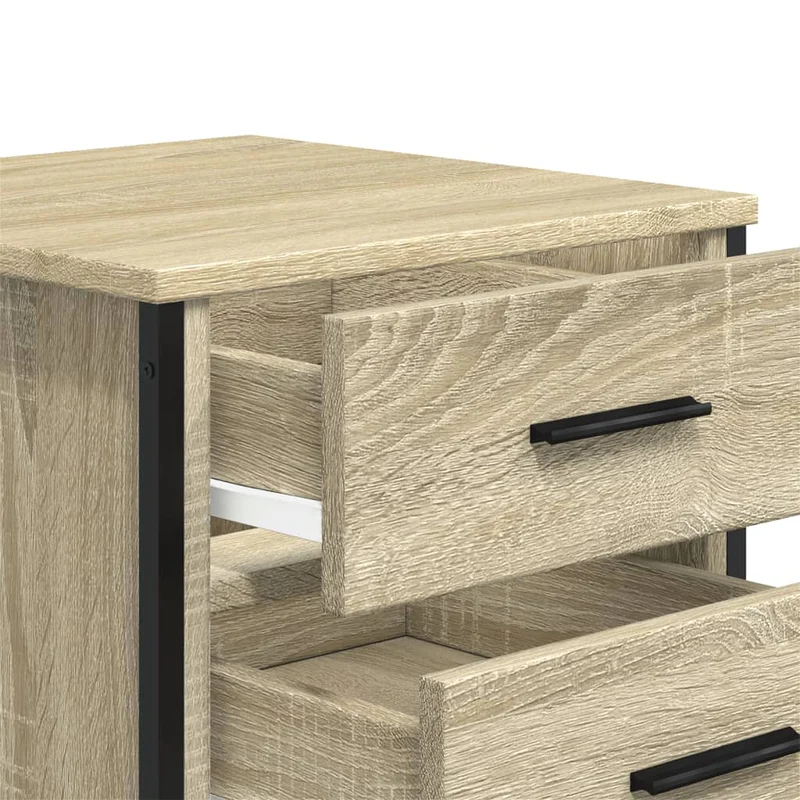 Lot de 2 tables de chevet avec deux tiroirs 40 x 41 x 40 cm bois ingénierie couleur chêne et métal DEC035280