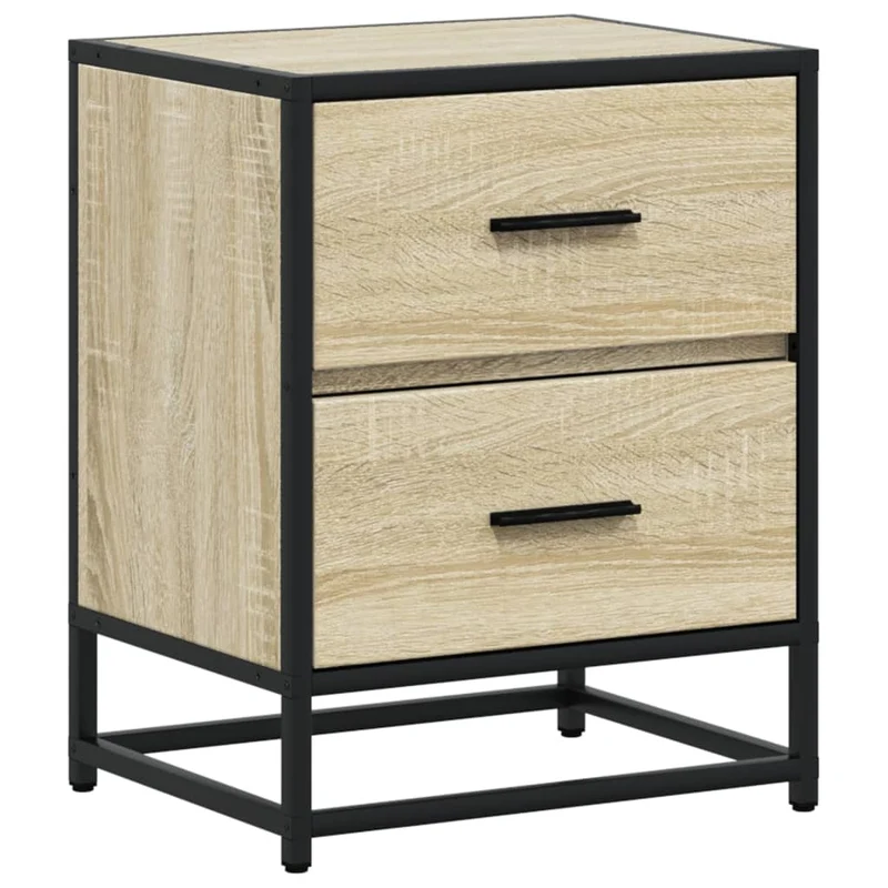 Lot de 2 tables de chevet avec deux tiroirs 40 x 31 x 50 cm bois ingénierie couleur chêne et acier DEC035230