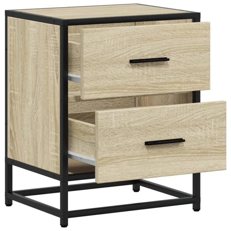 Lot de 2 tables de chevet avec deux tiroirs 40 x 31 x 50 cm bois ingénierie couleur chêne et acier DEC035230