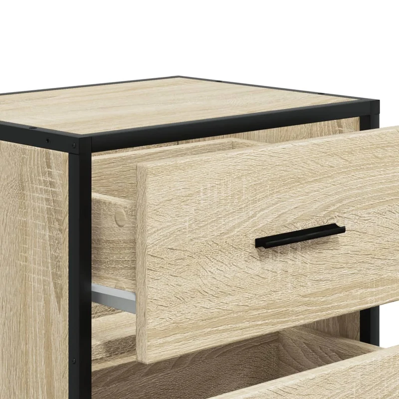 Lot de 2 tables de chevet avec deux tiroirs 40 x 31 x 50 cm bois ingénierie couleur chêne et acier DEC035230