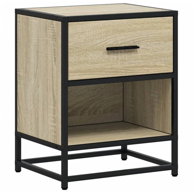 Lot de 2 tables de chevet avec tiroir et compartiment ouvert 40 x 31 x 50 cm bois ingénierie couleur chêne et acier DEC035229