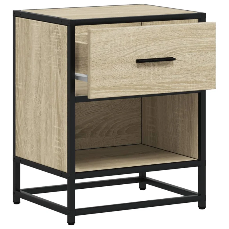 Lot de 2 tables de chevet avec tiroir et compartiment ouvert 40 x 31 x 50 cm bois ingénierie couleur chêne et acier DEC035229