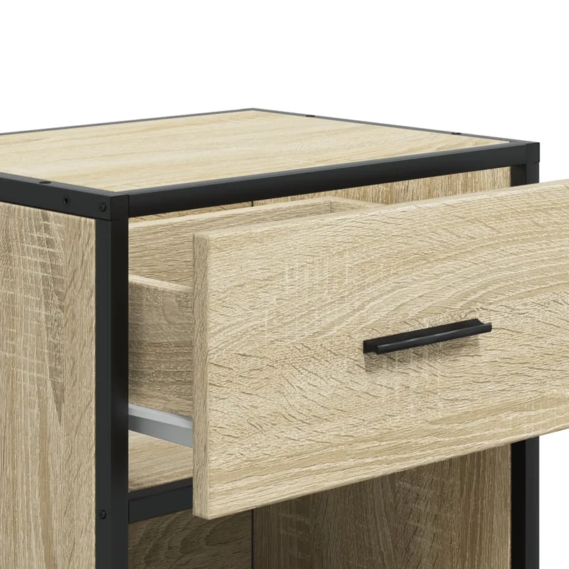 Lot de 2 tables de chevet avec tiroir et compartiment ouvert 40 x 31 x 50 cm bois ingénierie couleur chêne et acier DEC035229