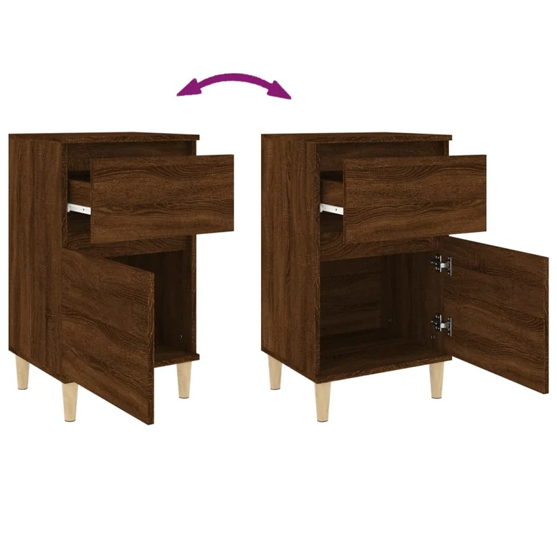 Lot de 2 tables de chevet avec tiroir et compartiment avec porte 40 x 35 x 70 cm bois d'ingénierie marron DEC035198