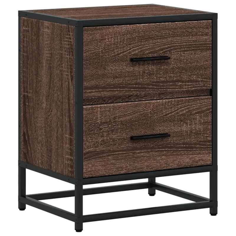 Lot de 2 tables de chevet avec deux tiroirs 40 x 31 x 50 cm bois ingénierie marron et acier DEC035162