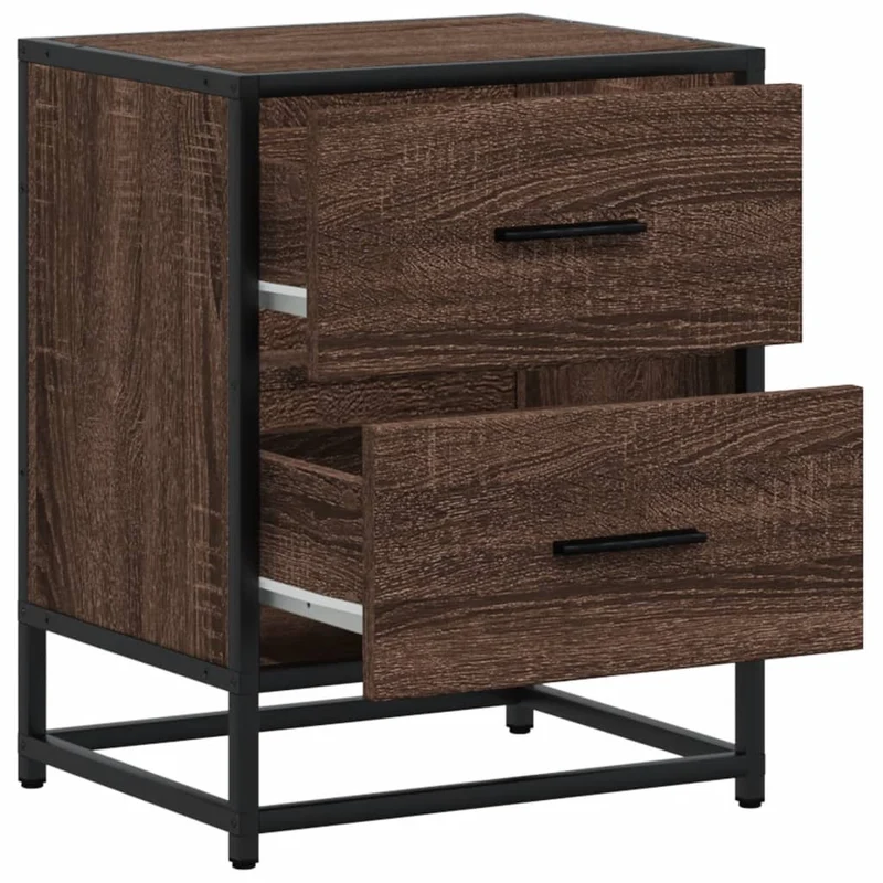 Lot de 2 tables de chevet avec deux tiroirs 40 x 31 x 50 cm bois ingénierie marron et acier DEC035162