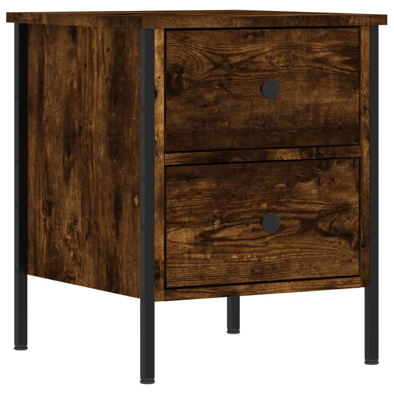 Lot de 2 tables de chevet avec deux tiroirs 40 x 42 x 50 cm bois ingénierie marron et fer DEC035131