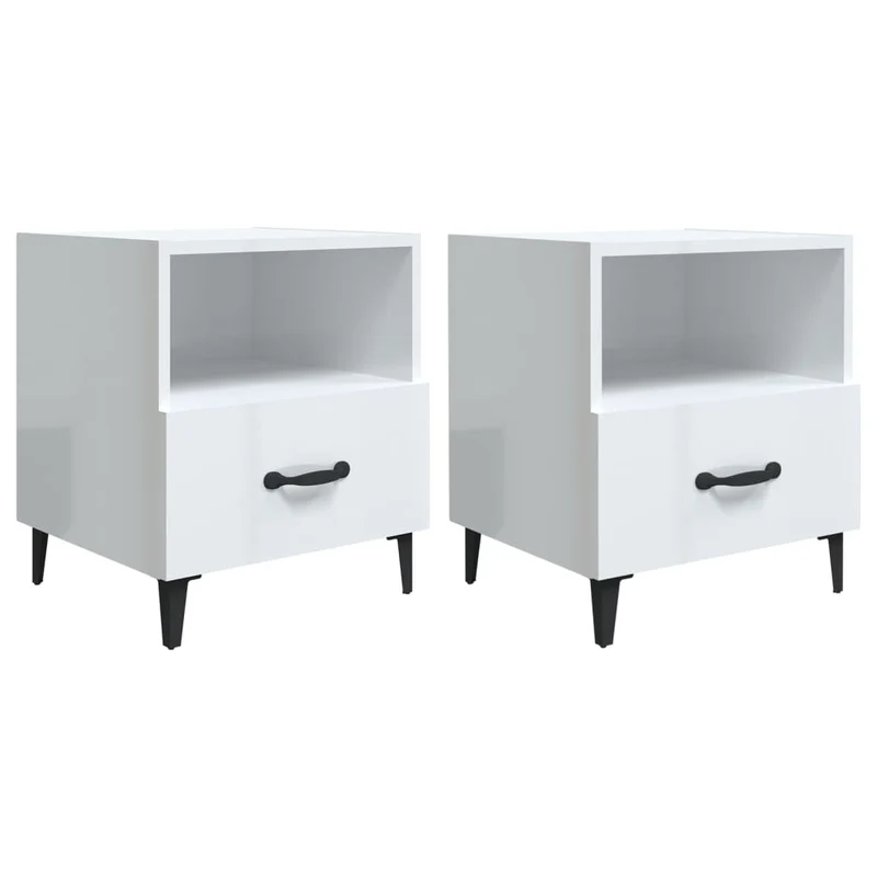 Lot de 2 tables de chevet avec tiroir et compartiment ouvert 40 x 35 x 47,5 cm en bois d'ingénierie blanc brilliant DEC035040