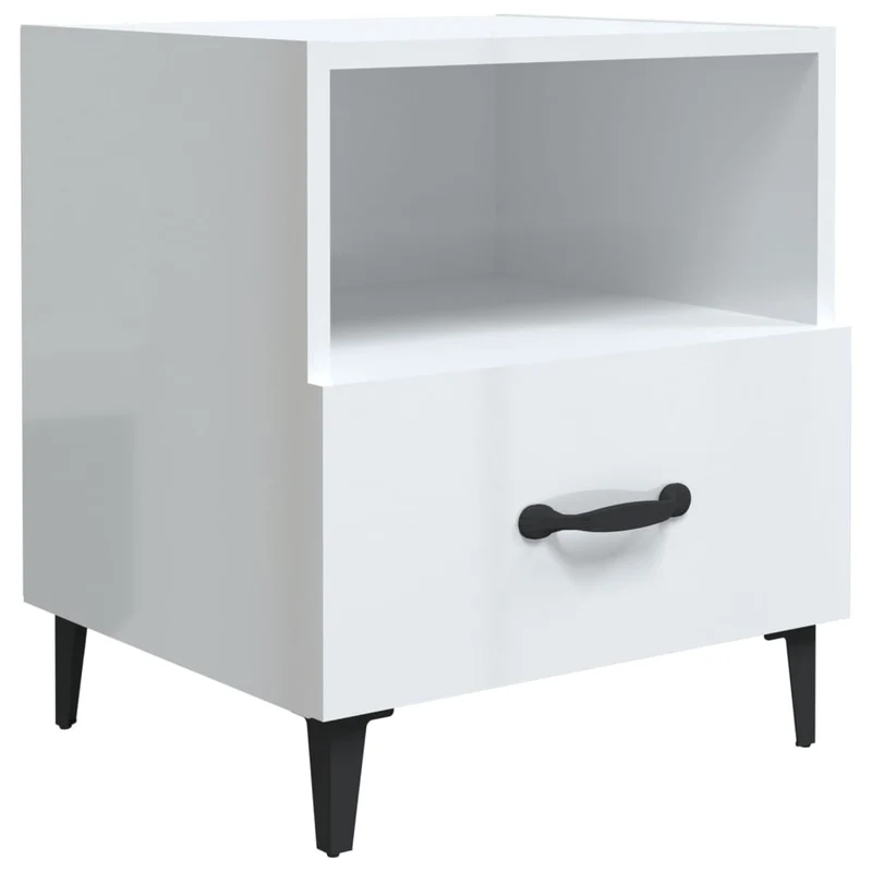 Lot de 2 tables de chevet avec tiroir et compartiment ouvert 40 x 35 x 47,5 cm en bois d'ingénierie blanc brilliant DEC035040