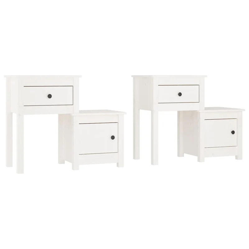 Lot de 2 tables de chevet avec tiroir et compartiment avec porte 79,5 x 38 x 65,5 cm bois de pin blanc DEC034977