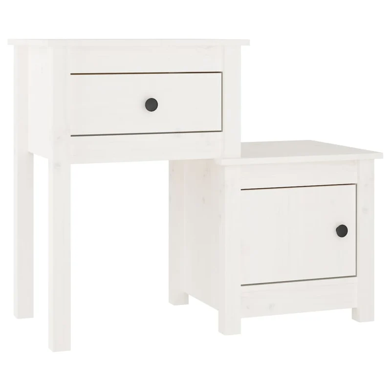 Lot de 2 tables de chevet avec tiroir et compartiment avec porte 79,5 x 38 x 65,5 cm bois de pin blanc DEC034977
