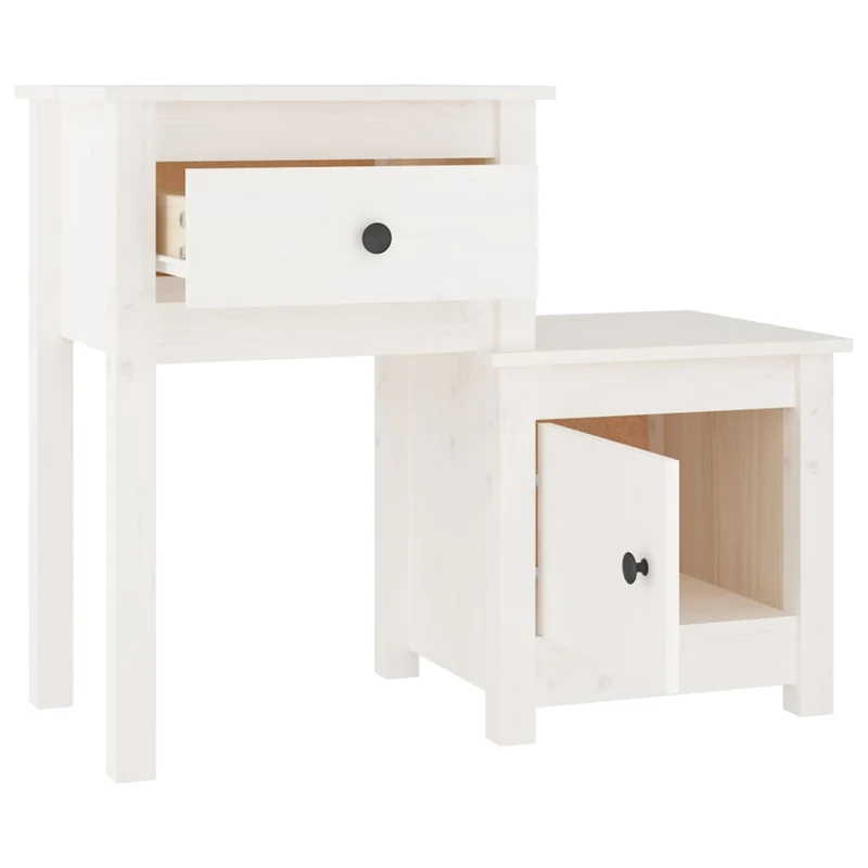 Lot de 2 tables de chevet avec tiroir et compartiment avec porte 79,5 x 38 x 65,5 cm bois de pin blanc DEC034977