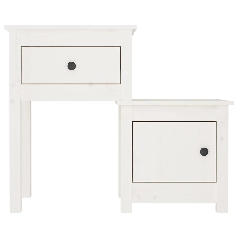 Lot de 2 tables de chevet avec tiroir et compartiment avec porte 79,5 x 38 x 65,5 cm bois de pin blanc DEC034977