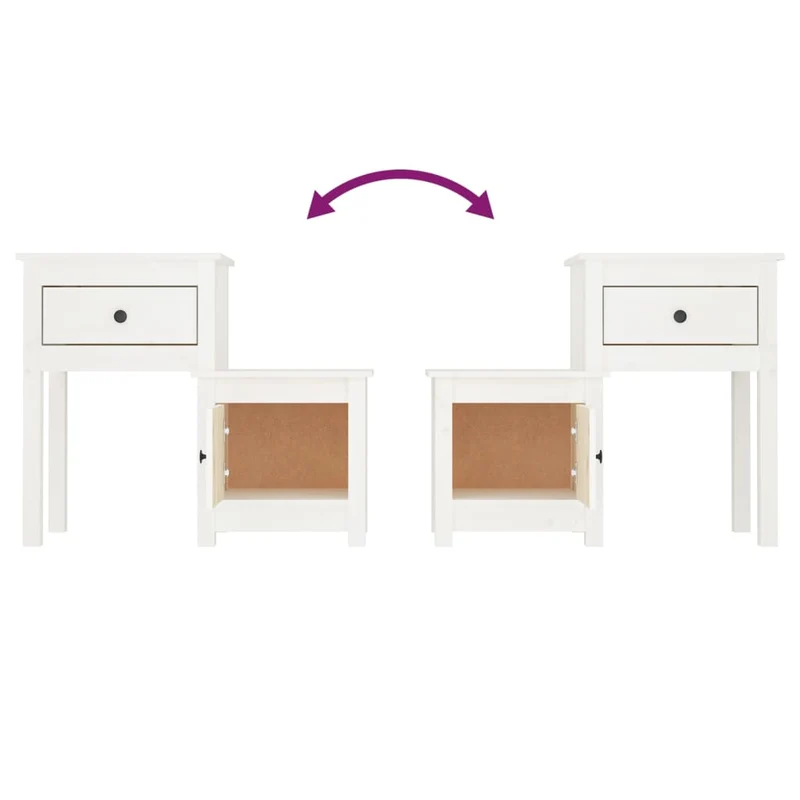 Lot de 2 tables de chevet avec tiroir et compartiment avec porte 79,5 x 38 x 65,5 cm bois de pin blanc DEC034977