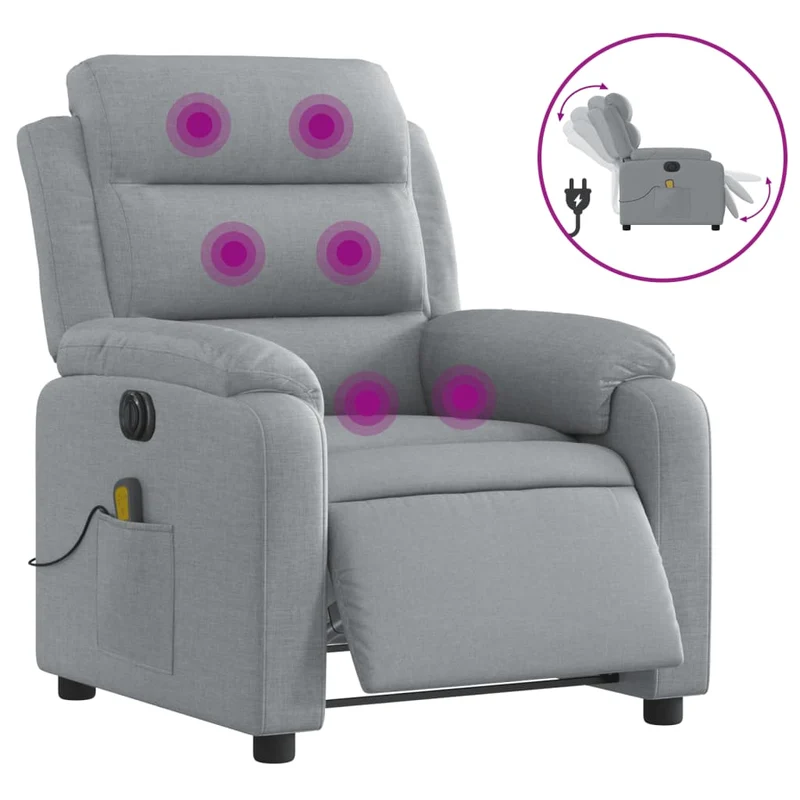 Fauteuil de relaxation TV fonction massage inclinable électrique en tissu gris clair DEC027161