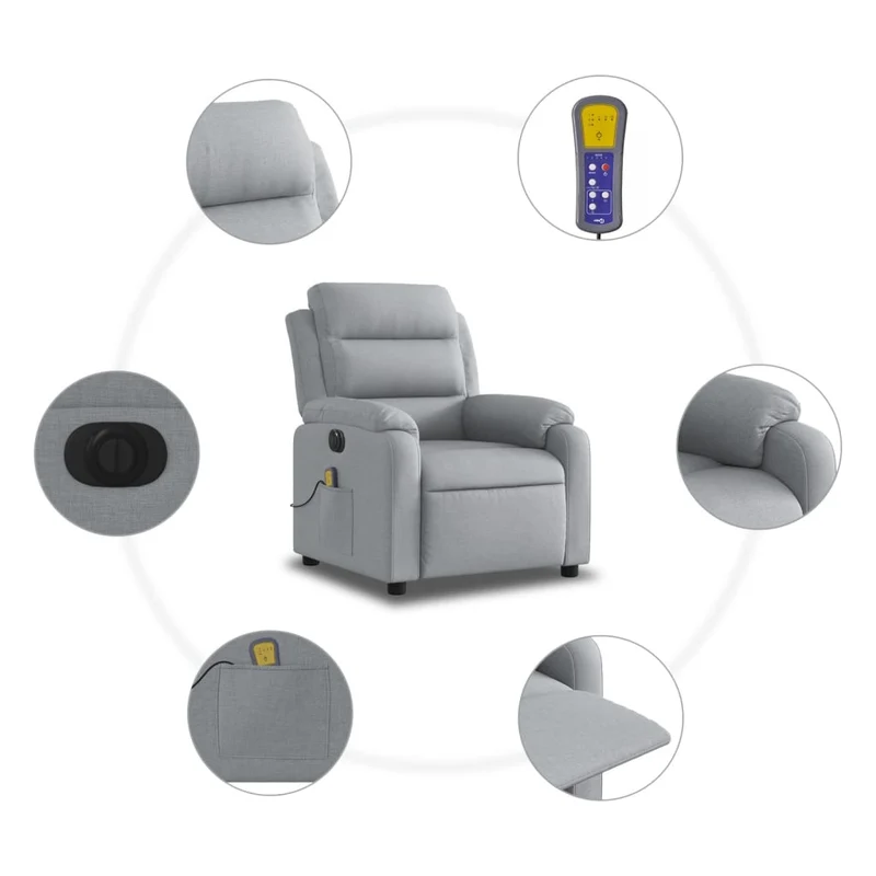 Fauteuil de relaxation TV fonction massage inclinable électrique en tissu gris clair DEC027161