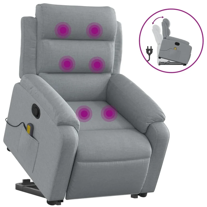 Fauteuil de relaxation TV fonction massage inclinable levage électrique en tissu gris DEC026928
