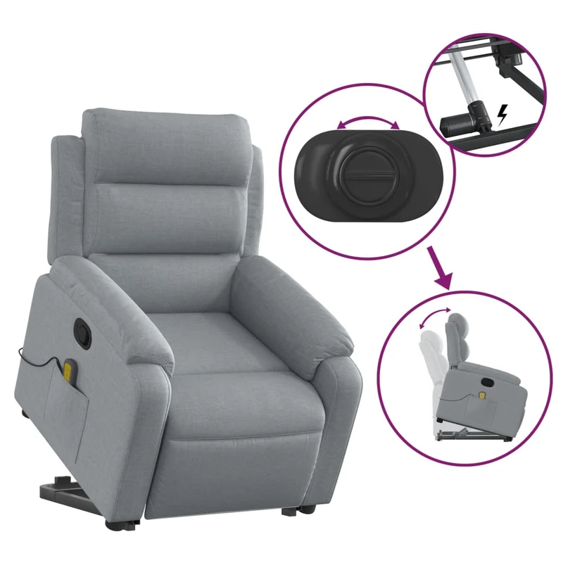 Fauteuil de relaxation TV fonction massage inclinable levage électrique en tissu gris DEC026928