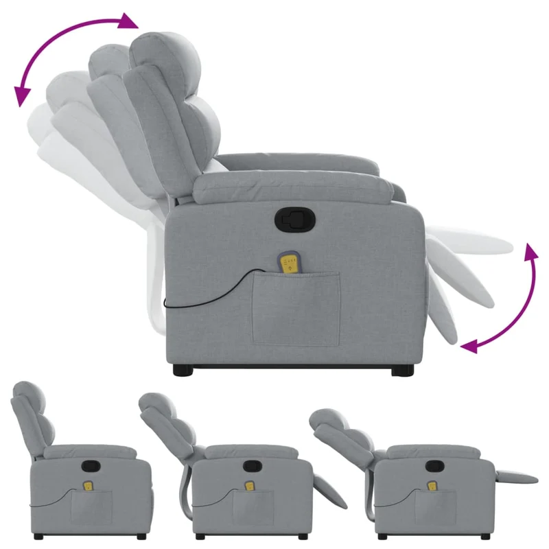 Fauteuil de relaxation TV fonction massage inclinable levage électrique en tissu gris DEC026928