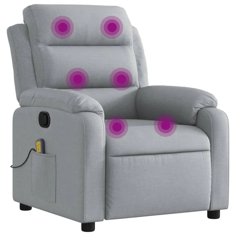 Fauteuil de relaxation TV fonction massage inclinable 6 points de massage en tissu gris clair DEC026917