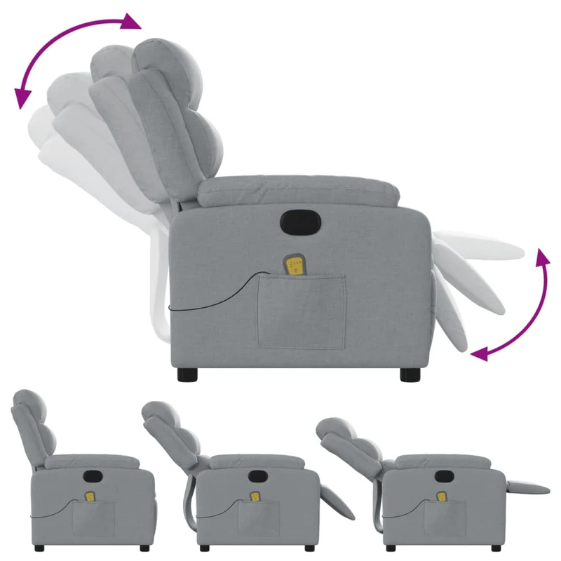 Fauteuil de relaxation TV fonction massage inclinable 6 points de massage en tissu gris clair DEC026917
