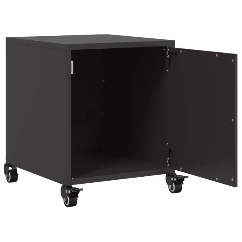 Lot de 2 tables de chevet sur roulettes avec compartiment avec porte 36 x 39 x 43,5 cm acier noir DEC035479
