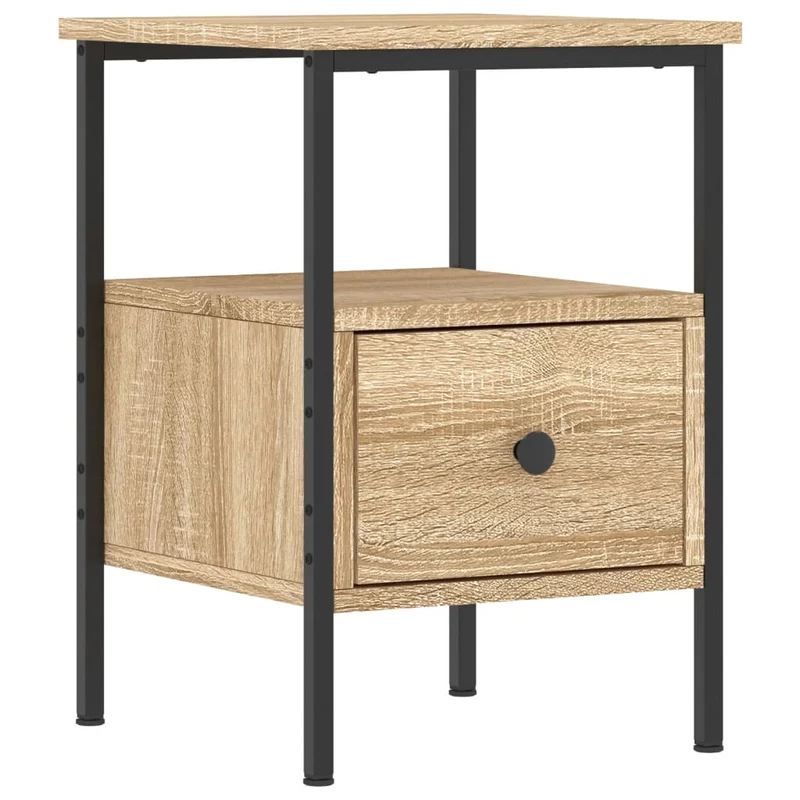 Lot de 2 tables de chevet avec tiroir et étagère 34 x 36 x 50 cm bois ingénierie couleur chêne et fer DEC035221
