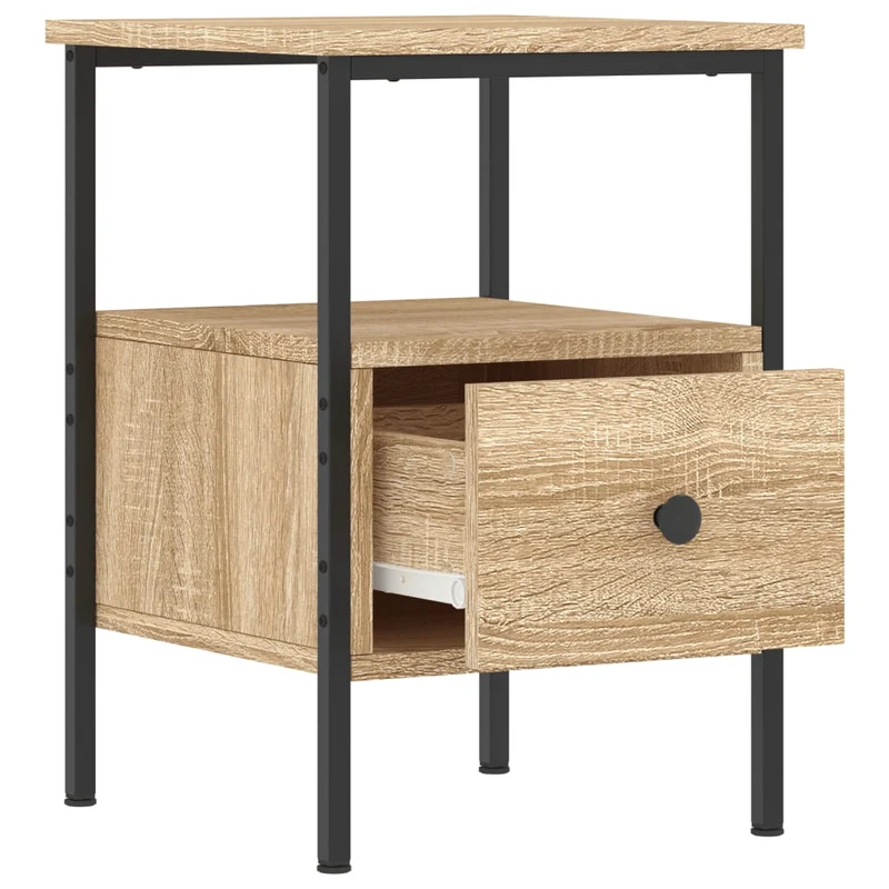 Lot de 2 tables de chevet avec tiroir et étagère 34 x 36 x 50 cm bois ingénierie couleur chêne et fer DEC035221