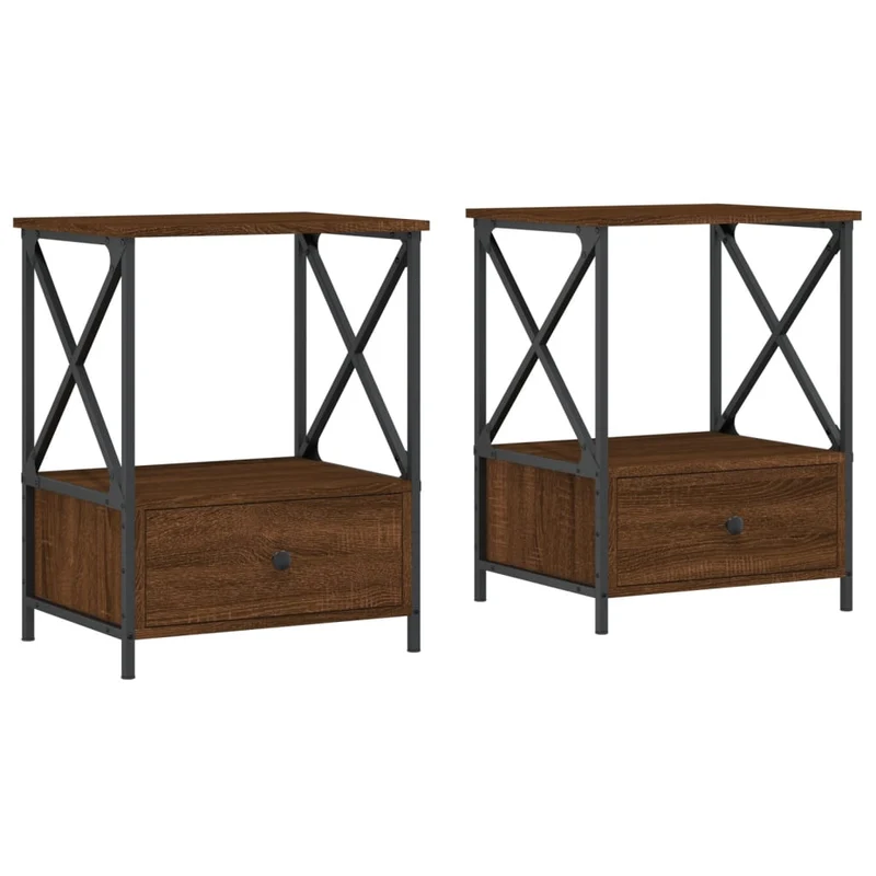 Lot de 2 tables de chevet avec tiroir 50 x 41 x 65 cm bois ingénierie marron et fer DEC035211