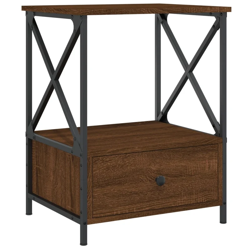 Lot de 2 tables de chevet avec tiroir 50 x 41 x 65 cm bois ingénierie marron et fer DEC035211
