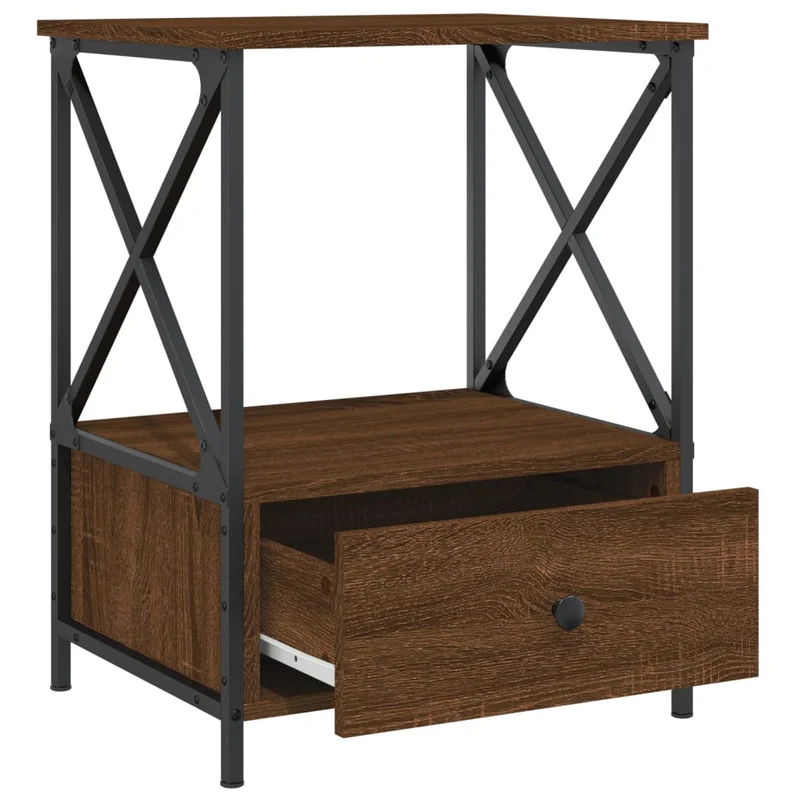 Lot de 2 tables de chevet avec tiroir 50 x 41 x 65 cm bois ingénierie marron et fer DEC035211