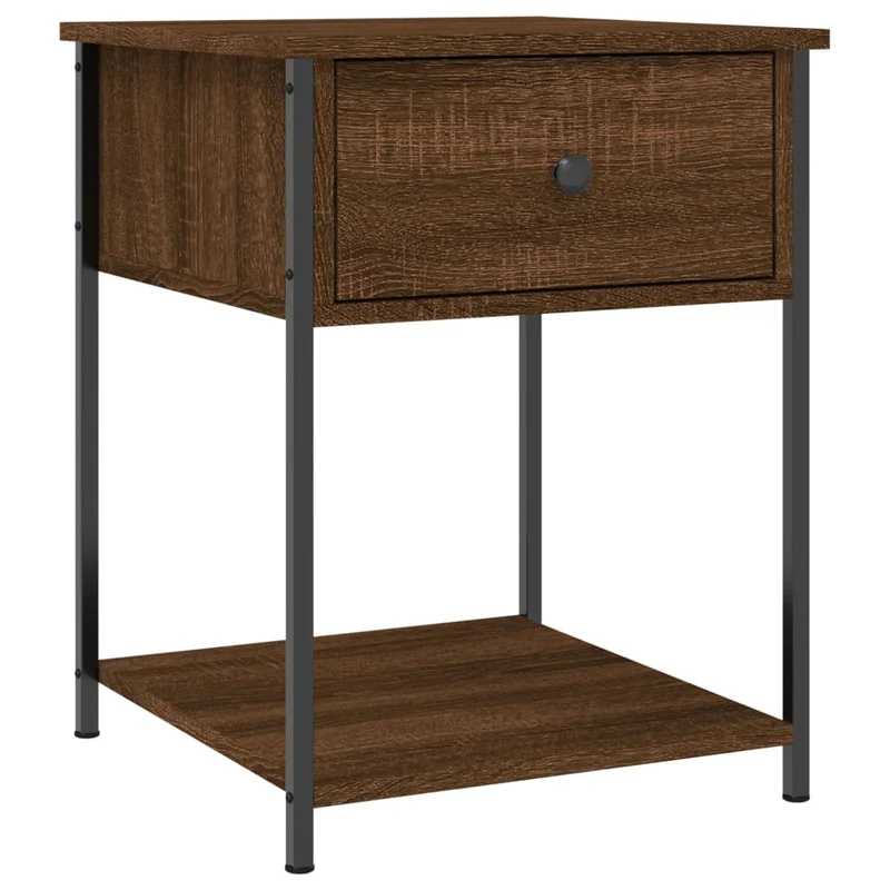 Lot de 2 tables de chevet avec tiroir et étagère 44 x 45 x 58 cm bois ingénierie marron et fer DEC035207