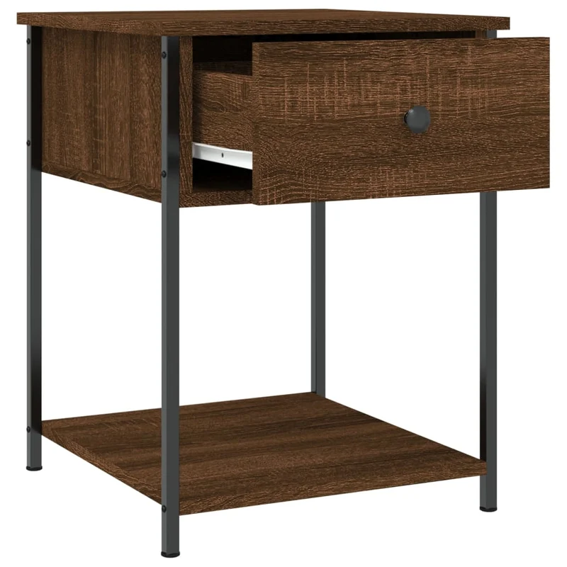 Lot de 2 tables de chevet avec tiroir et étagère 44 x 45 x 58 cm bois ingénierie marron et fer DEC035207