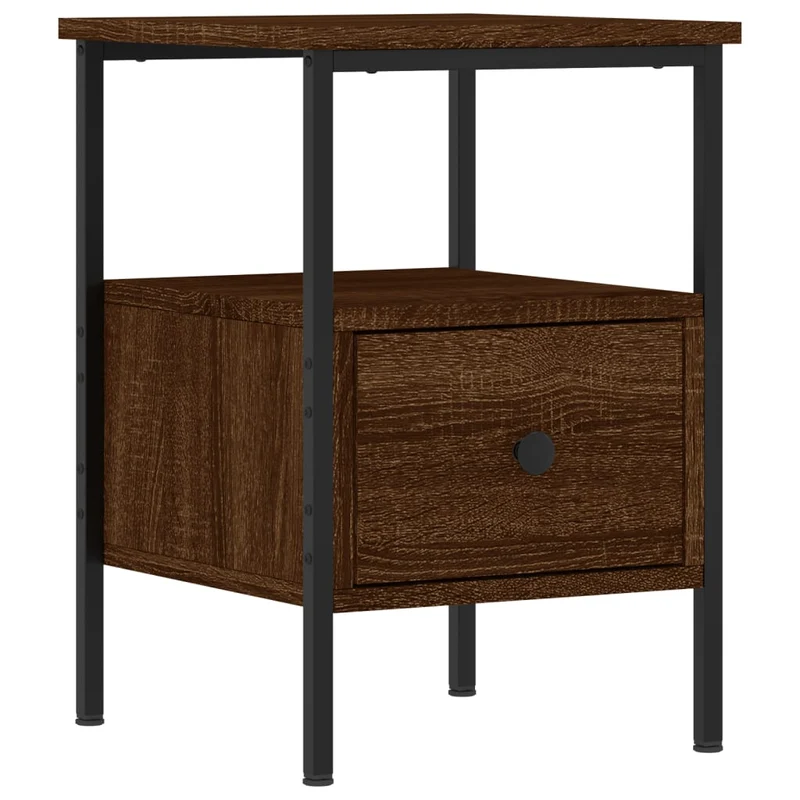 Lot de 2 tables de chevet avec tiroir et étagère 34 x 36 x 50 cm bois ingénierie marron et fer DEC035156