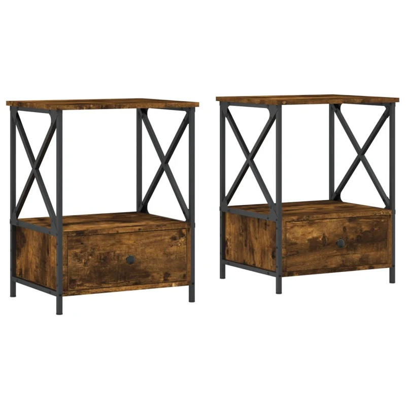 Lot de 2 tables de chevet avec tiroir et étagère 50 x 41 x 65 cm bois d’ingénierie marron et fer DEC035147