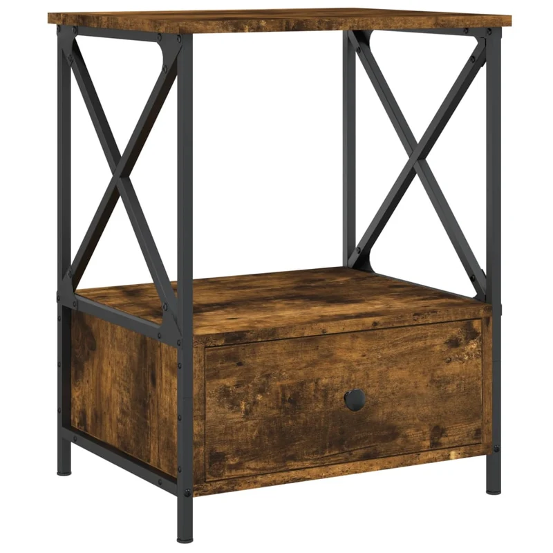 Lot de 2 tables de chevet avec tiroir et étagère 50 x 41 x 65 cm bois d’ingénierie marron et fer DEC035147