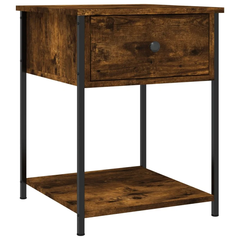 Lot de 2 tables de chevet avec tiroir et étagère 44 x 45 x 58 cm bois d’ingénierie marron et fer DEC035142